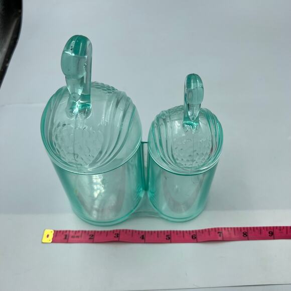 Vintage Duo Swan Makeup Bathroom Organizers Acrylic Light Blue MCM Art Deco - Picture 3 of 12